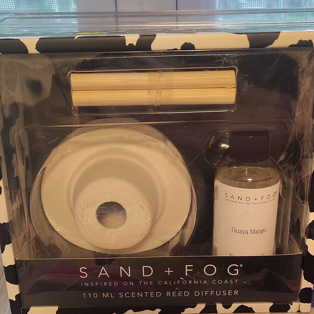 Sand + Fog Guava Mango 110ml Scented Reed Diffuser Oil, Ceramic Bamboo, White